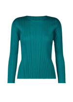 A product shot of the PLEATS PLEASE ISSEY MIYAKE MONTHLY COLORS OCTOBER top in turquoise green (61).