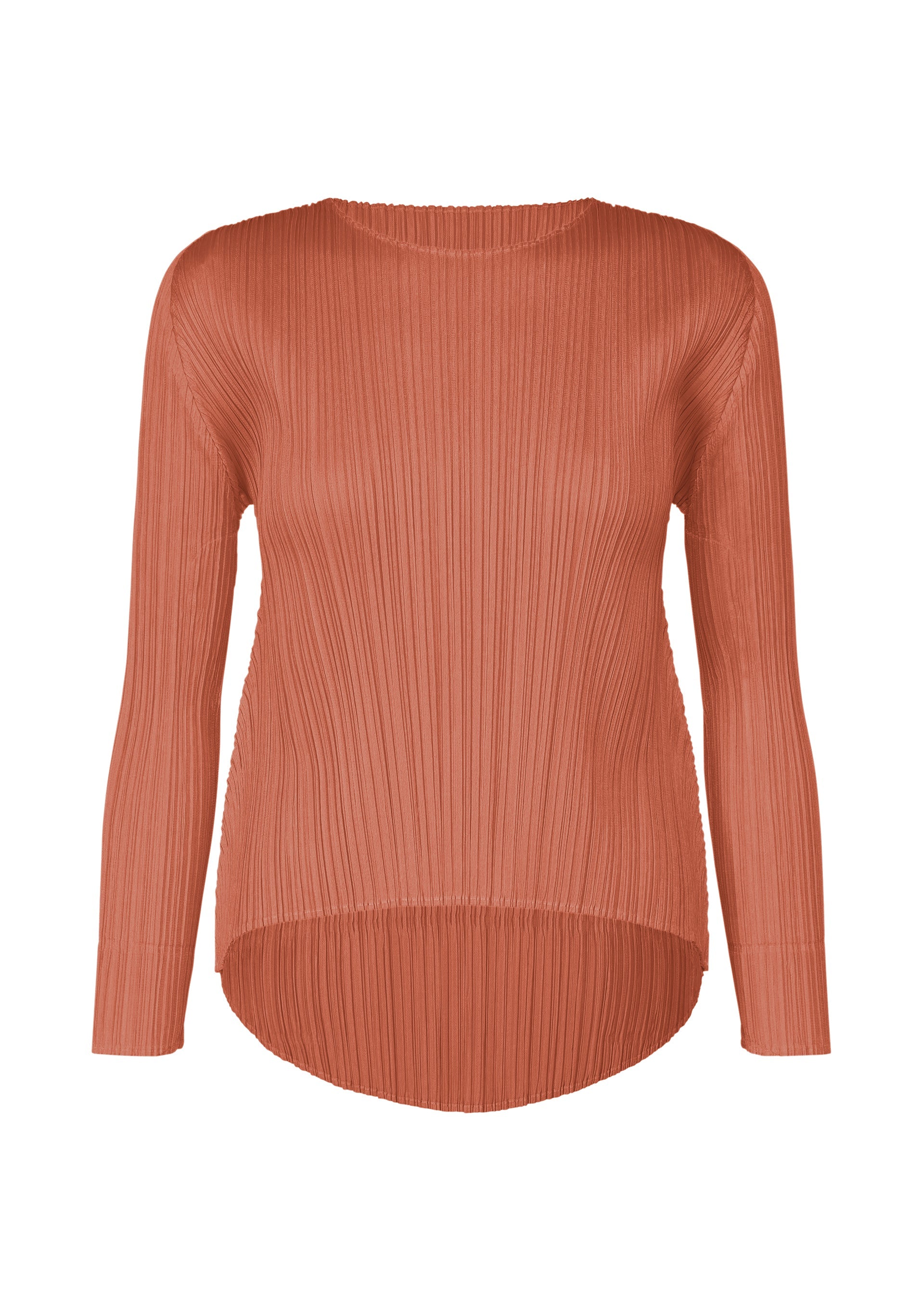 A product shot of the PLEATS PLEASE ISSEY MIYAKE MONTHLY COLORS OCTOBER top in coral pink (29).