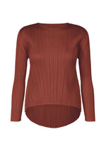 A product shot of the PLEATS PLEASE ISSEY MIYAKE MONTHLY COLORS OCTOBER top in brown red (45).