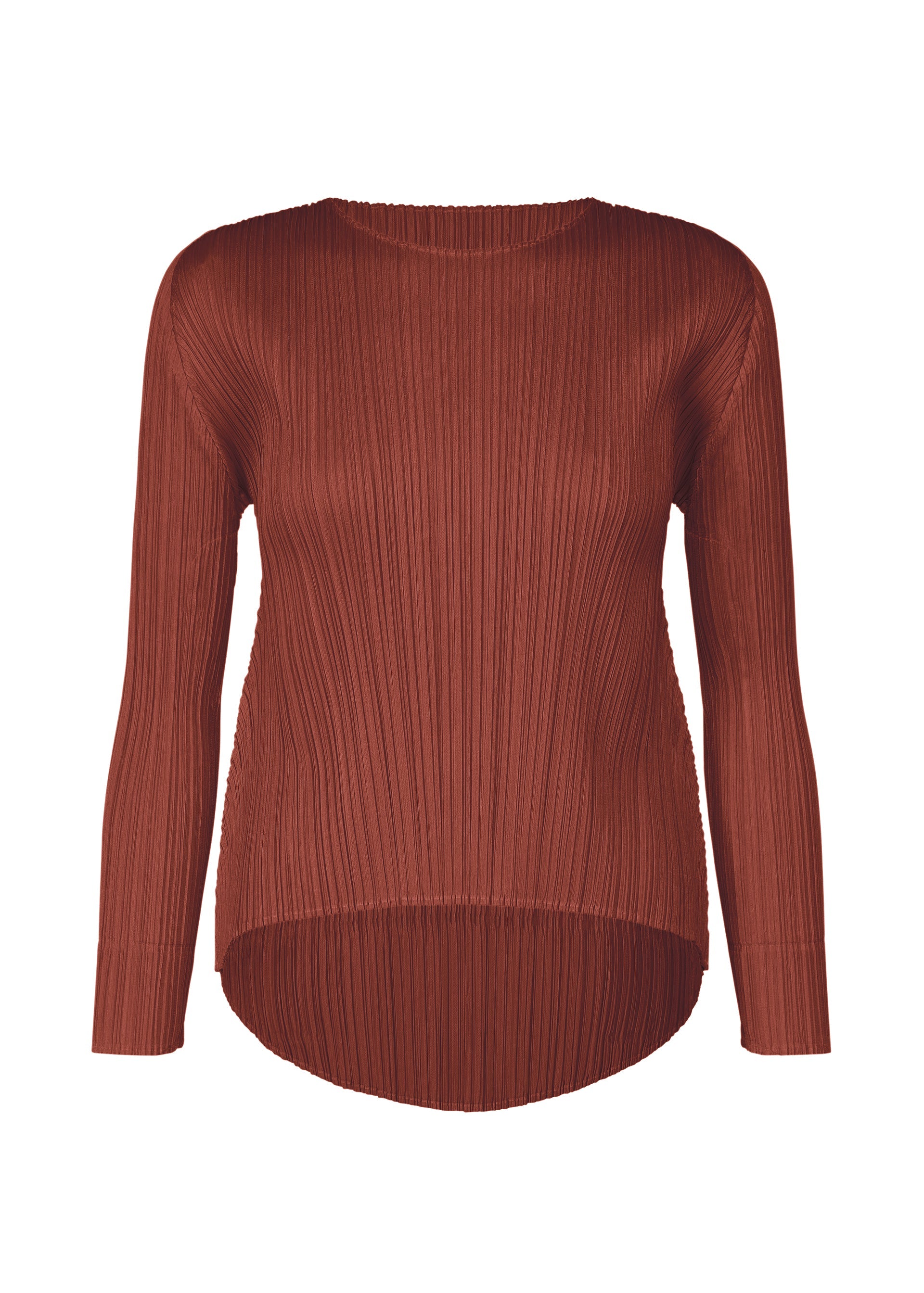 A product shot of the PLEATS PLEASE ISSEY MIYAKE MONTHLY COLORS OCTOBER top in brown red (45).