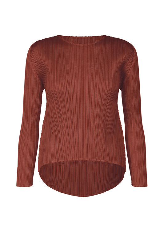 A product shot of the PLEATS PLEASE ISSEY MIYAKE MONTHLY COLORS OCTOBER top in brown red (45).