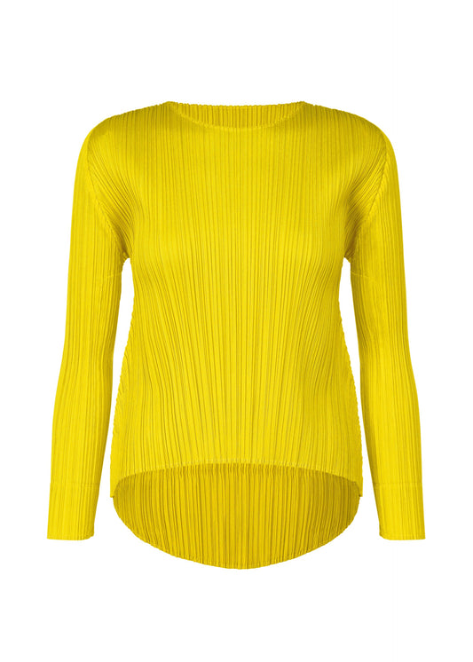 A product shot of the PLEATS PLEASE ISSEY MIYAKE MONTHLY COLORS OCTOBER top in canary yellow (51).