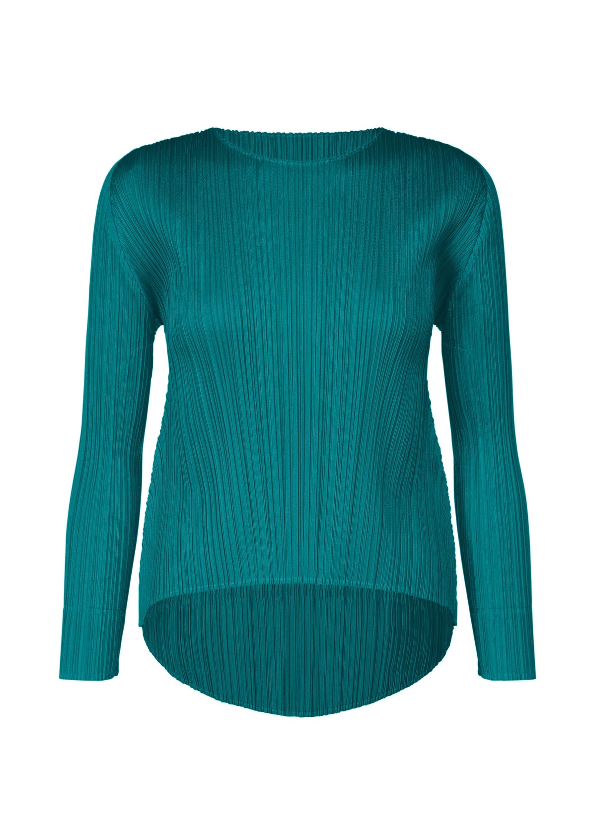 A product shot of the PLEATS PLEASE ISSEY MIYAKE MONTHLY COLORS OCTOBER top in turquoise green (61).