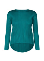 A product shot of the PLEATS PLEASE ISSEY MIYAKE MONTHLY COLORS OCTOBER top in turquoise green (61).
