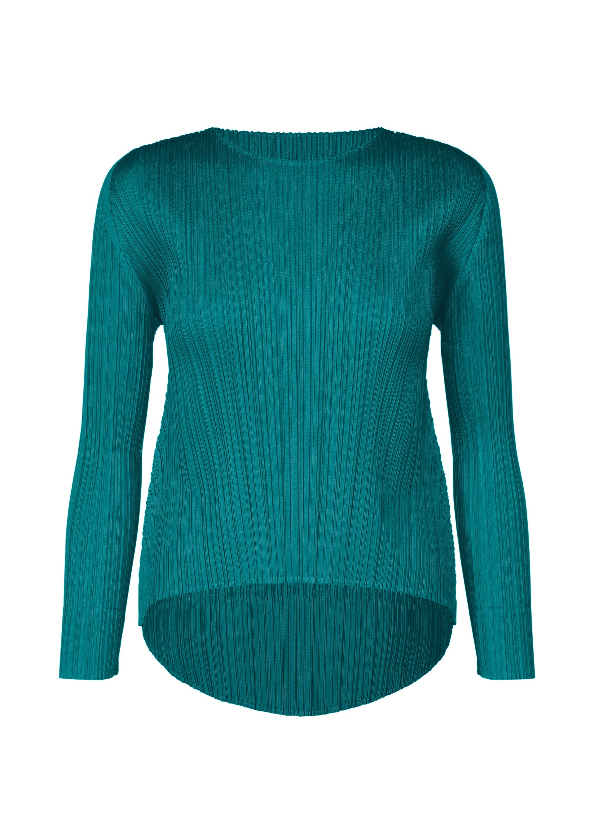 A product shot of the PLEATS PLEASE ISSEY MIYAKE MONTHLY COLORS OCTOBER top in turquoise green (61).
