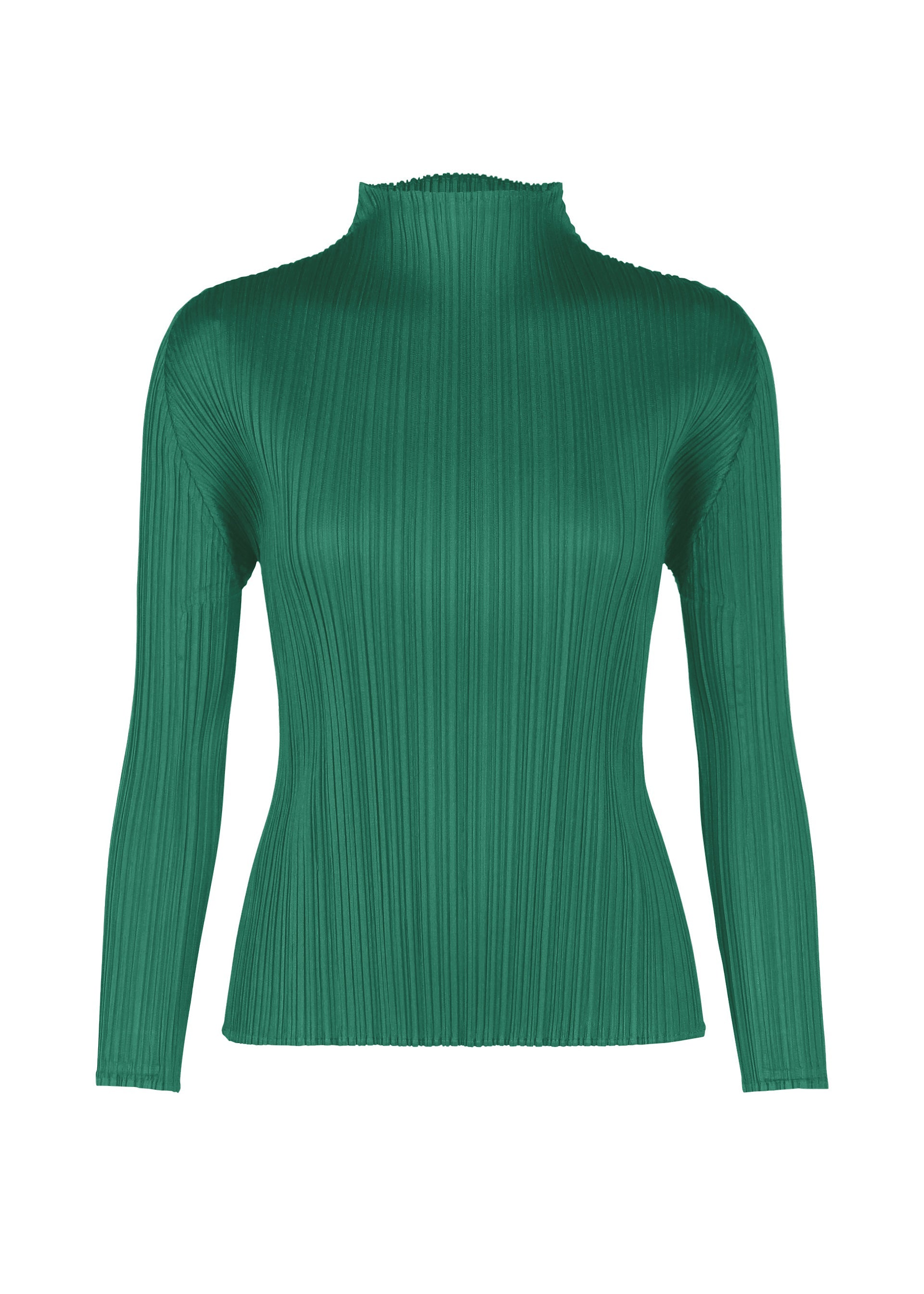 A product shot of the PLEATS PLEASE ISSEY MIYAKE MONTHLY COLORS NOVEMBER top in green (62).