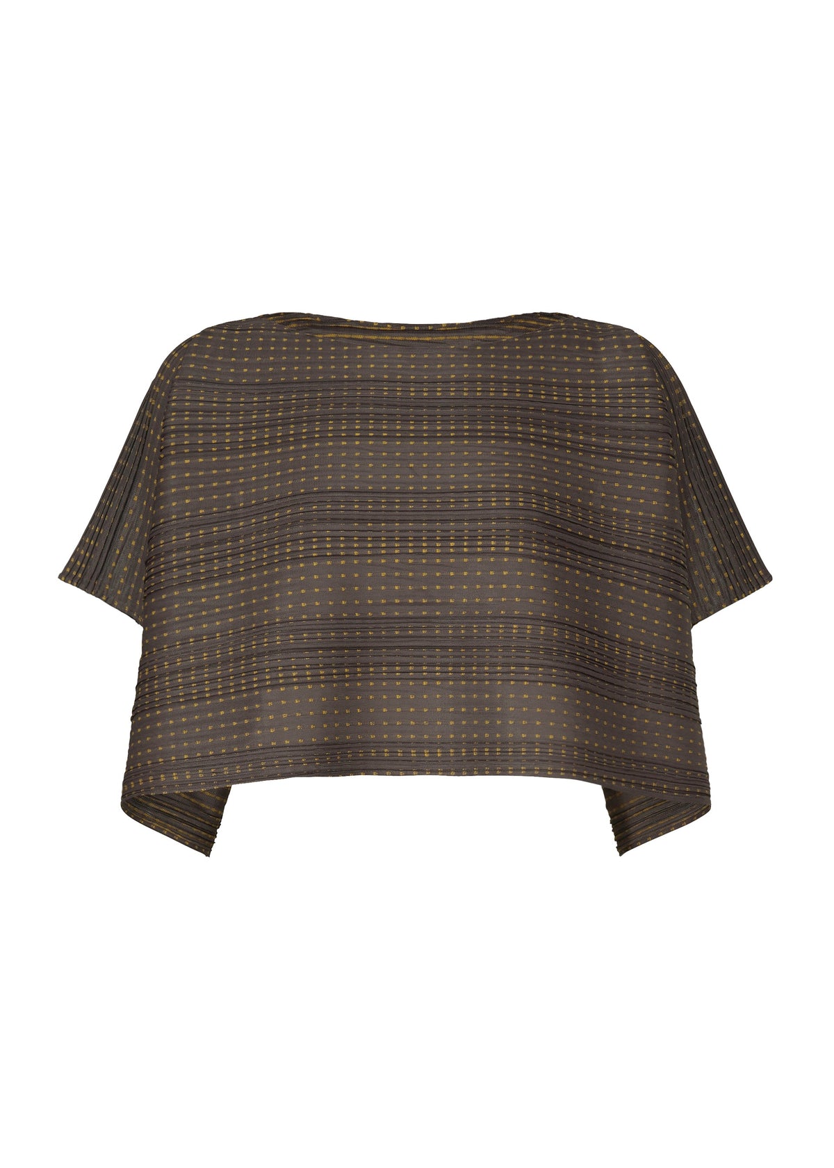 A product shot of the PLEATS PLEASE ISSEY MIYAKE COTTON SKIP top in dark brown.