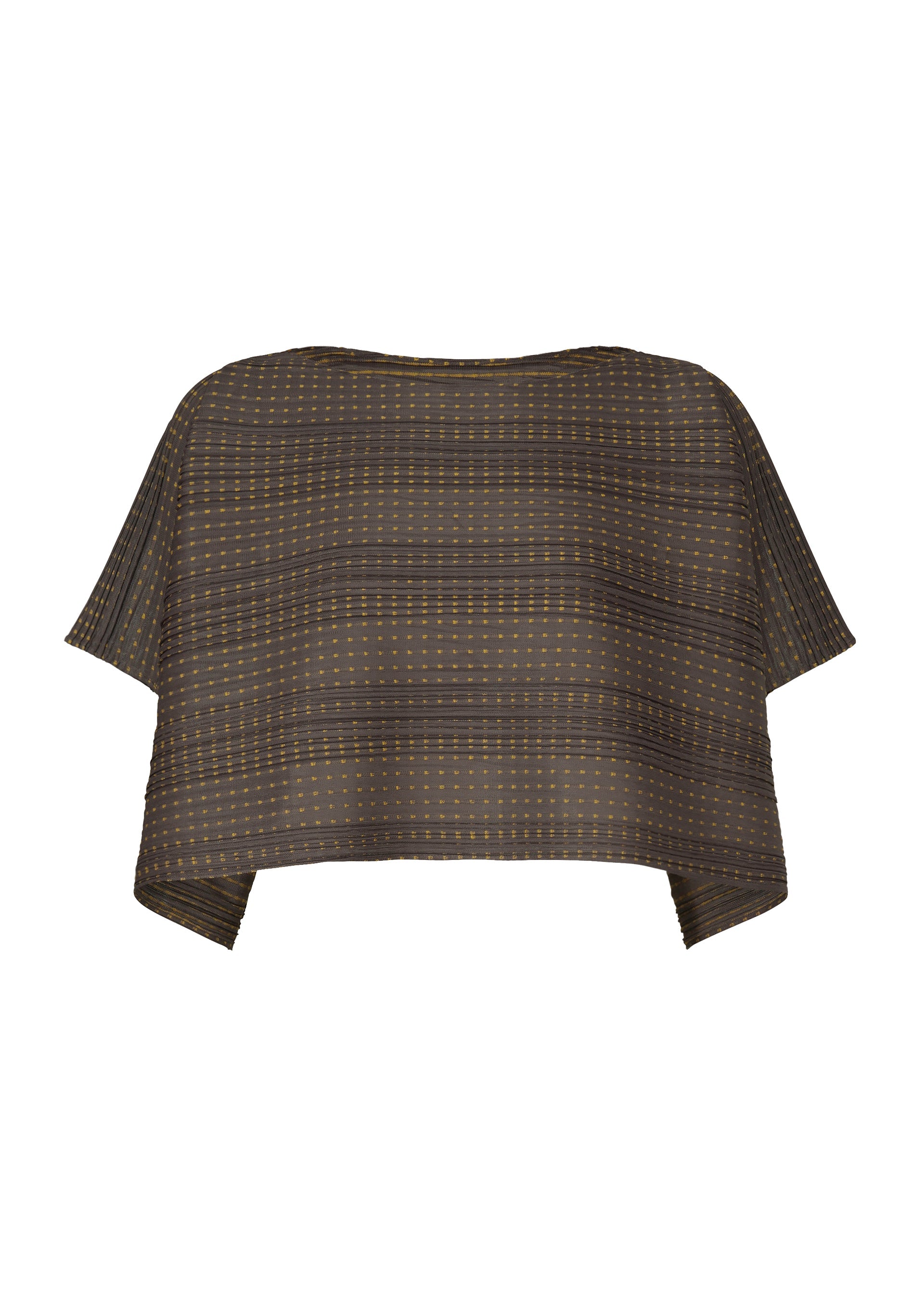 A product shot of the PLEATS PLEASE ISSEY MIYAKE COTTON SKIP top in dark brown.
