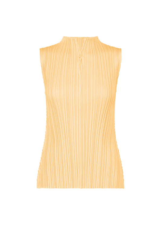 A product shot of the PLEATS PLEASE ISSEY MIYAKE MELLOW PLEATS top in cream yellow (30).