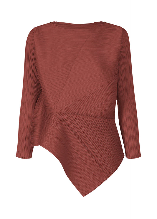A product shot of the PLEATS PLEASE ISSEY MIYAKE SPIN top in brown red (45).