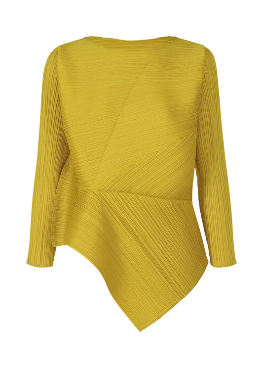 A product shot of the PLEATS PLEASE ISSEY MIYAKE SPIN top in mustard (59).