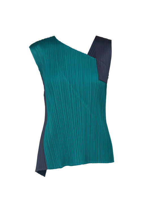A product shot of the PLEATS PLEASE ISSEY MIYAKE POINTE top in peacock blue.