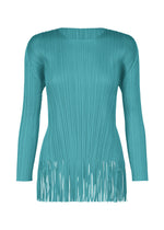 A product shot of the PLEATS PLEASE ISSEY MIYAKE WAVE top in turquoise blue (73).
