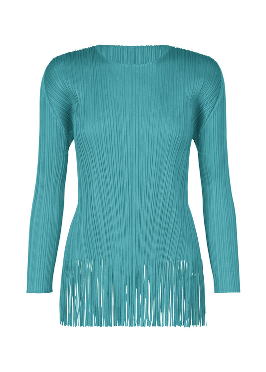 A product shot of the PLEATS PLEASE ISSEY MIYAKE WAVE top in turquoise blue (73).