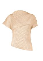 A product shot of the PLEATS PLEASE ISSEY MIYAKE LEAP top in light beige.