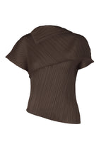 A product shot of the PLEATS PLEASE ISSEY MIYAKE LEAP top in dark brown.