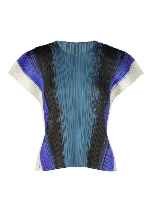A product shot of the PLEATS PLEASE ISSEY MIYAKE JUMP top in blue.