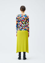 A model wears the PLEATS PLEASE ISSEY MIYAKE DANCING SQUARE top.