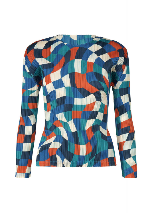 A product shot of the PLEATS PLEASE ISSEY MIYAKE DANCING SQUARE top in blue (72).