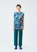 A model wears the PLEATS PLEASE ISSEY MIYAKE DANCING SQUARE top.
