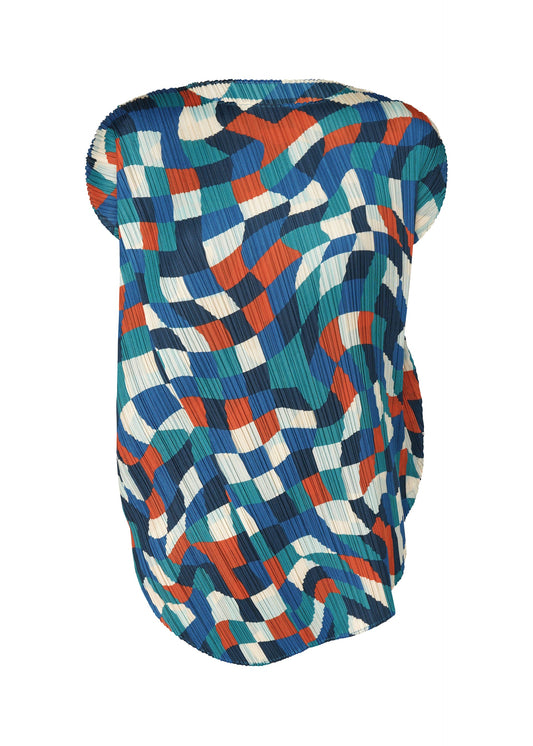 A product shot of the PLEATS PLEASE ISSEY MIYAKE DANCING SQUARE top in blue (72).