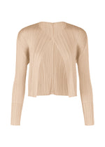 A product shot of the PLEATS PLEASE ISSEY MIYAKE MONTHLY COLORS JULY cardigan in light beige.