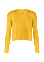 A product shot of the PLEATS PLEASE ISSEY MIYAKE MONTHLY COLORS JULY cardigan in yellow.