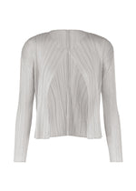 A product shot of the PLEATS PLEASE ISSEY MIYAKE LUCID PLEATS cardigan in light grey (10).