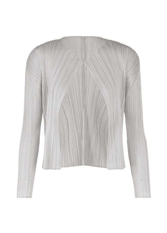 A product shot of the PLEATS PLEASE ISSEY MIYAKE LUCID PLEATS cardigan in light grey (10).