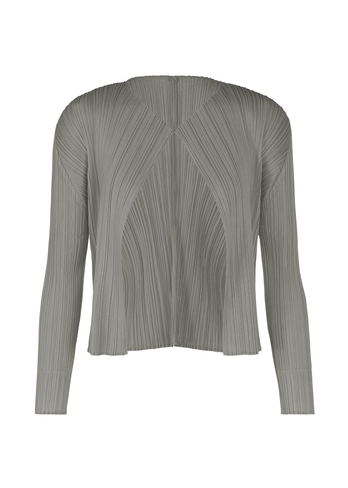 A product shot of the PLEATS PLEASE ISSEY MIYAKE LUCID PLEATS cardigan in grey (12).