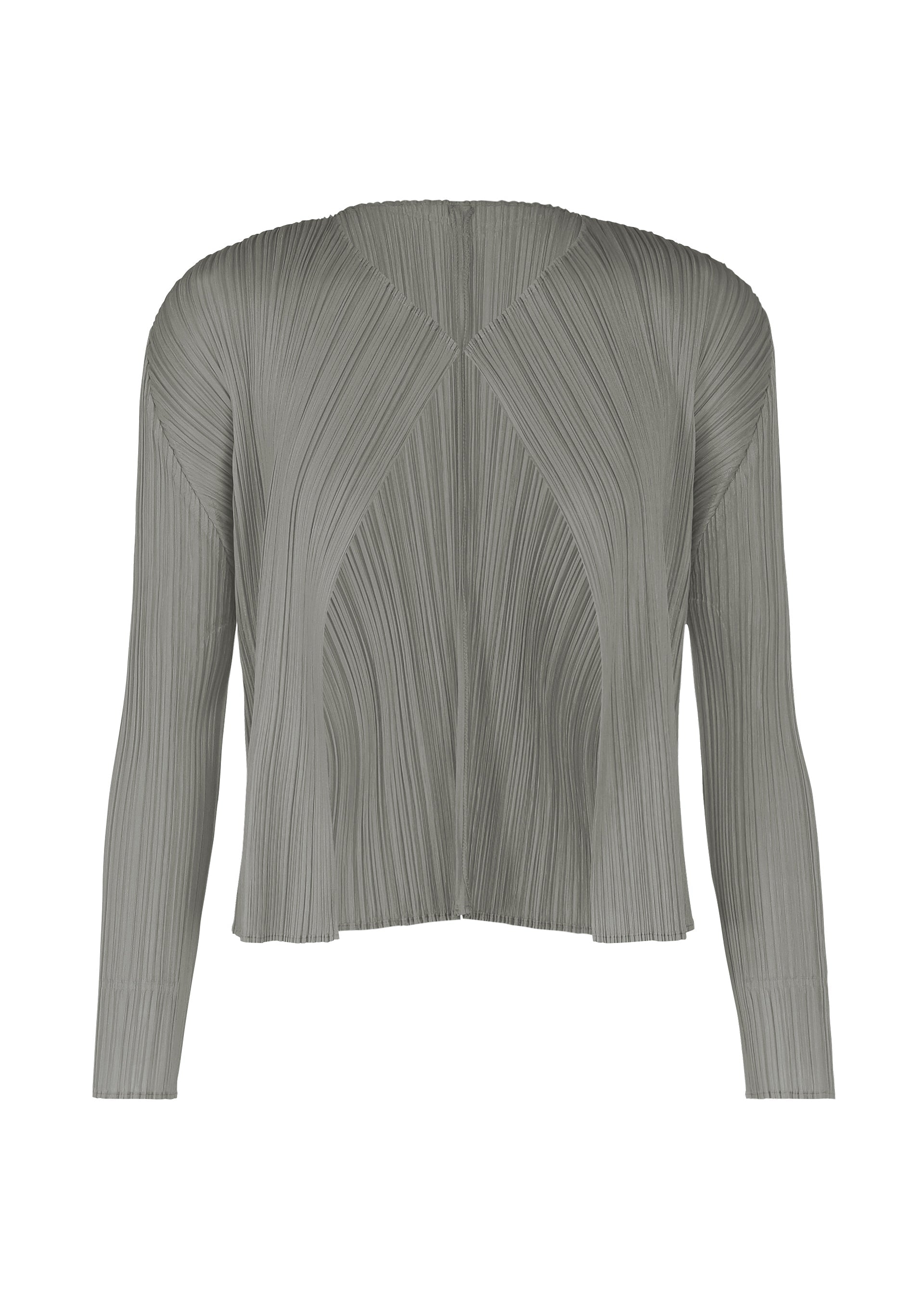 A product shot of the PLEATS PLEASE ISSEY MIYAKE LUCID PLEATS cardigan in grey (12).