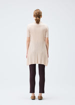 A model wears the PLEATS PLEASE ISSEY MIYAKE MONTHLY COLORS JULY tunic.