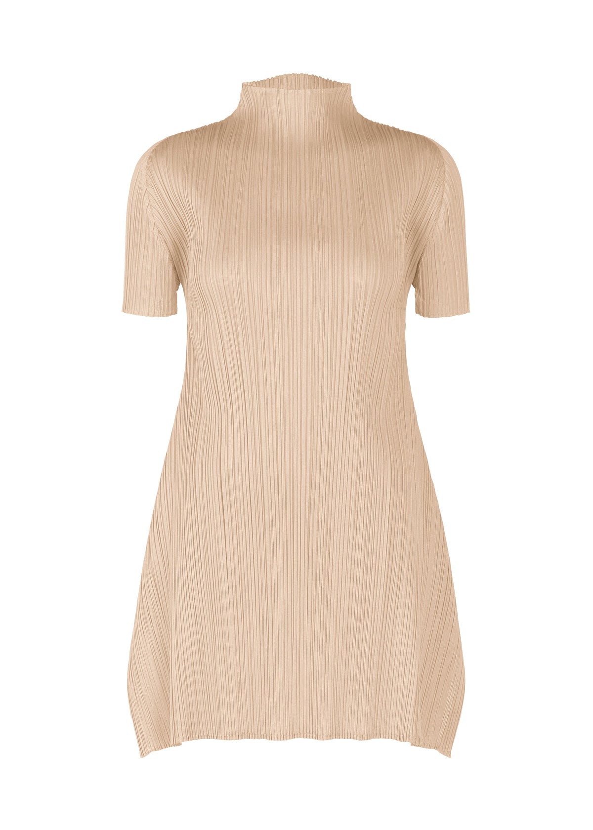 A product shot of the PLEATS PLEASE ISSEY MIYAKE MONTHLY COLORS JULY tunic in light beige.