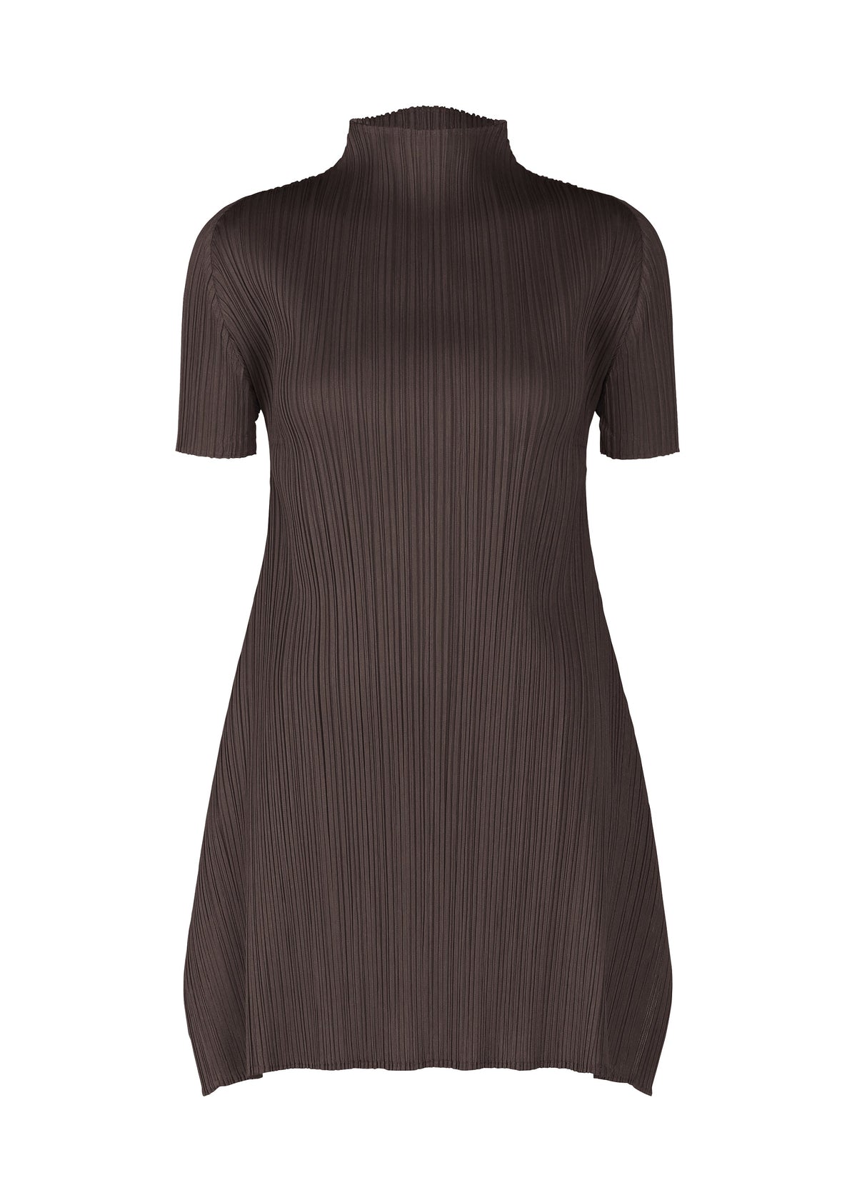 A product shot of the PLEATS PLEASE ISSEY MIYAKE MONTHLY COLORS JULY tunic in dark brown.