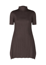 A product shot of the PLEATS PLEASE ISSEY MIYAKE MONTHLY COLORS JULY tunic in dark brown.