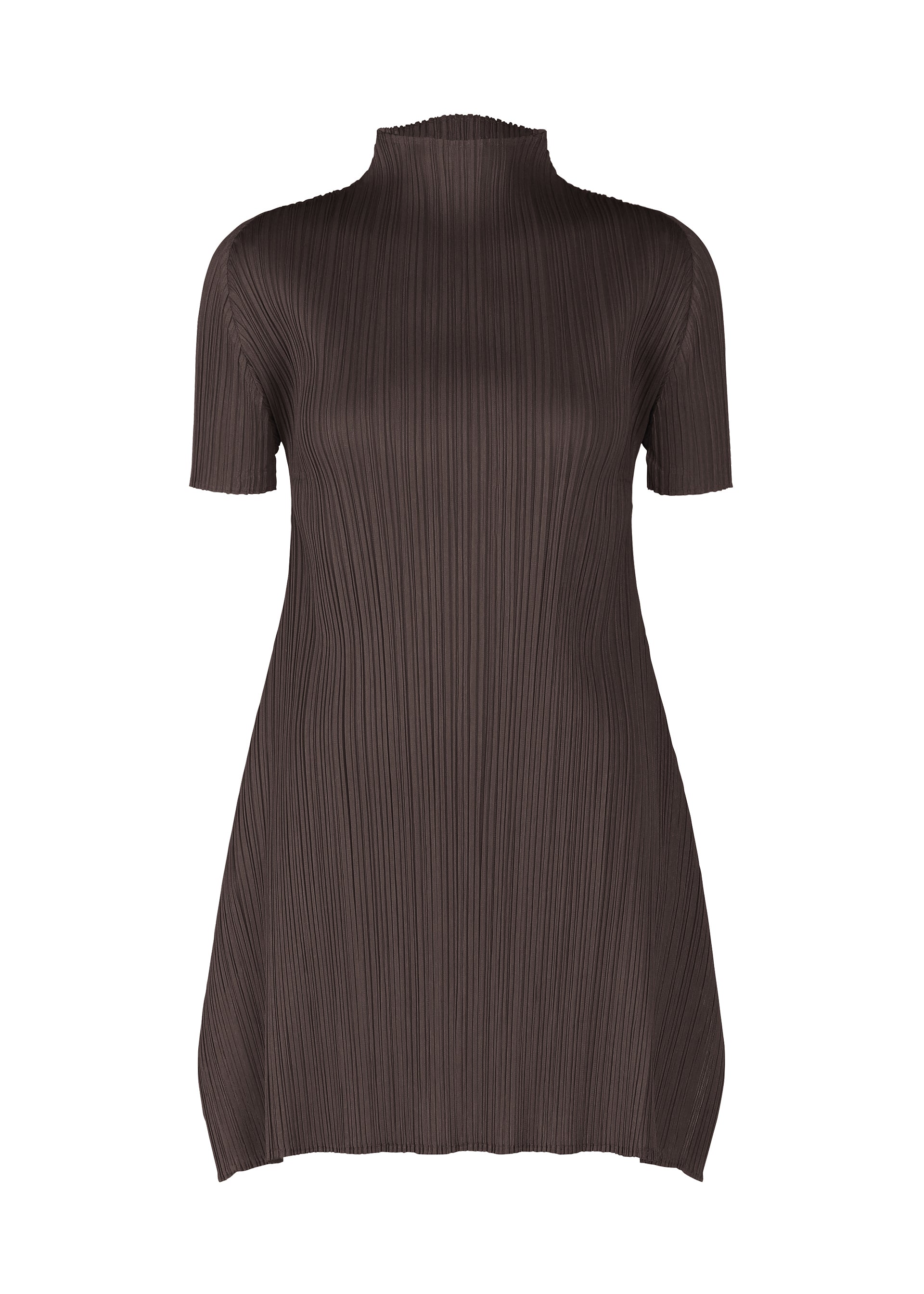 A product shot of the PLEATS PLEASE ISSEY MIYAKE MONTHLY COLORS JULY tunic in dark brown.