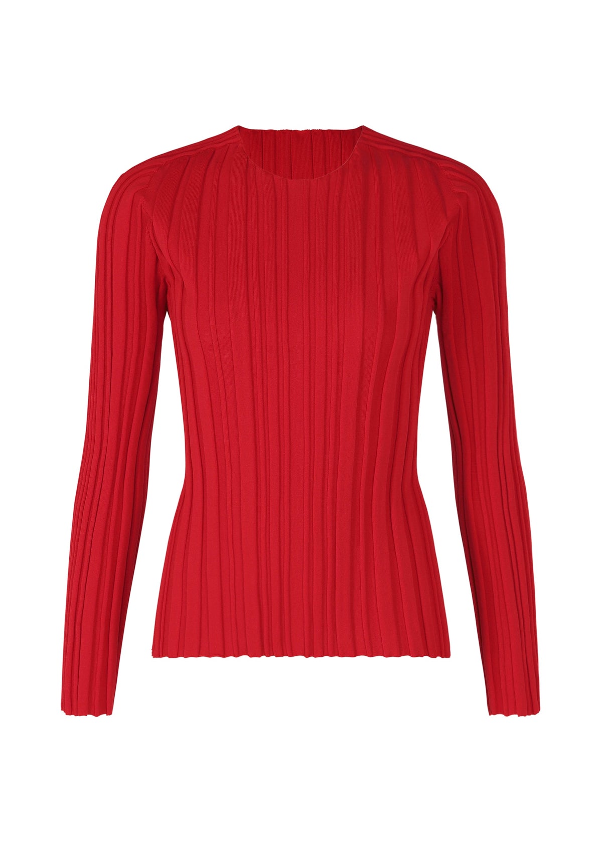 A product shot of the PLEATS PLEASE ISSEY MIYAKE RIB KNIT top in red (24).