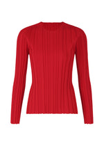 A product shot of the PLEATS PLEASE ISSEY MIYAKE RIB KNIT top in red (24).