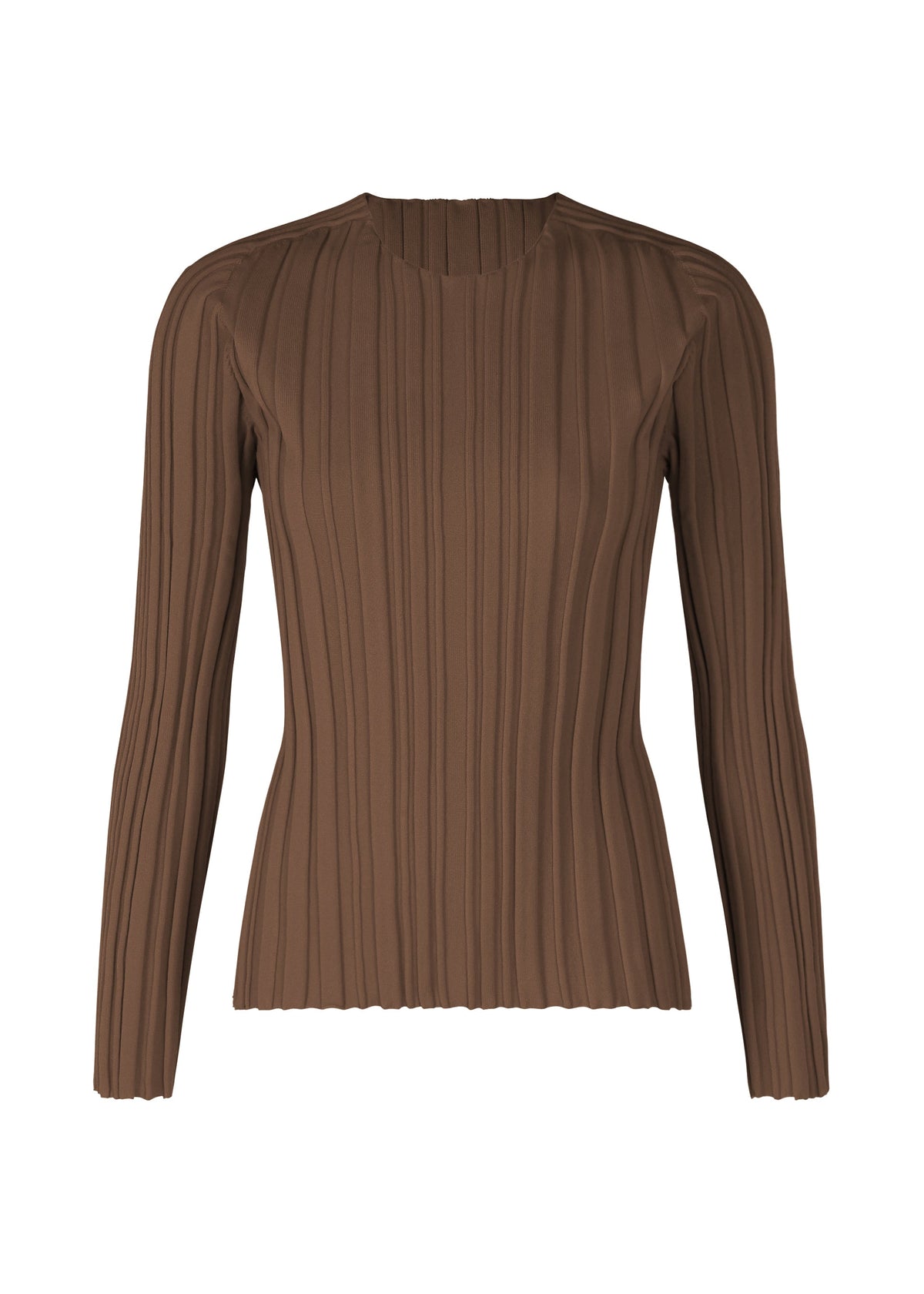 A product shot of the PLEATS PLEASE ISSEY MIYAKE RIB KNIT top in brown (44).