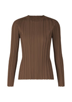A product shot of the PLEATS PLEASE ISSEY MIYAKE RIB KNIT top in brown (44).