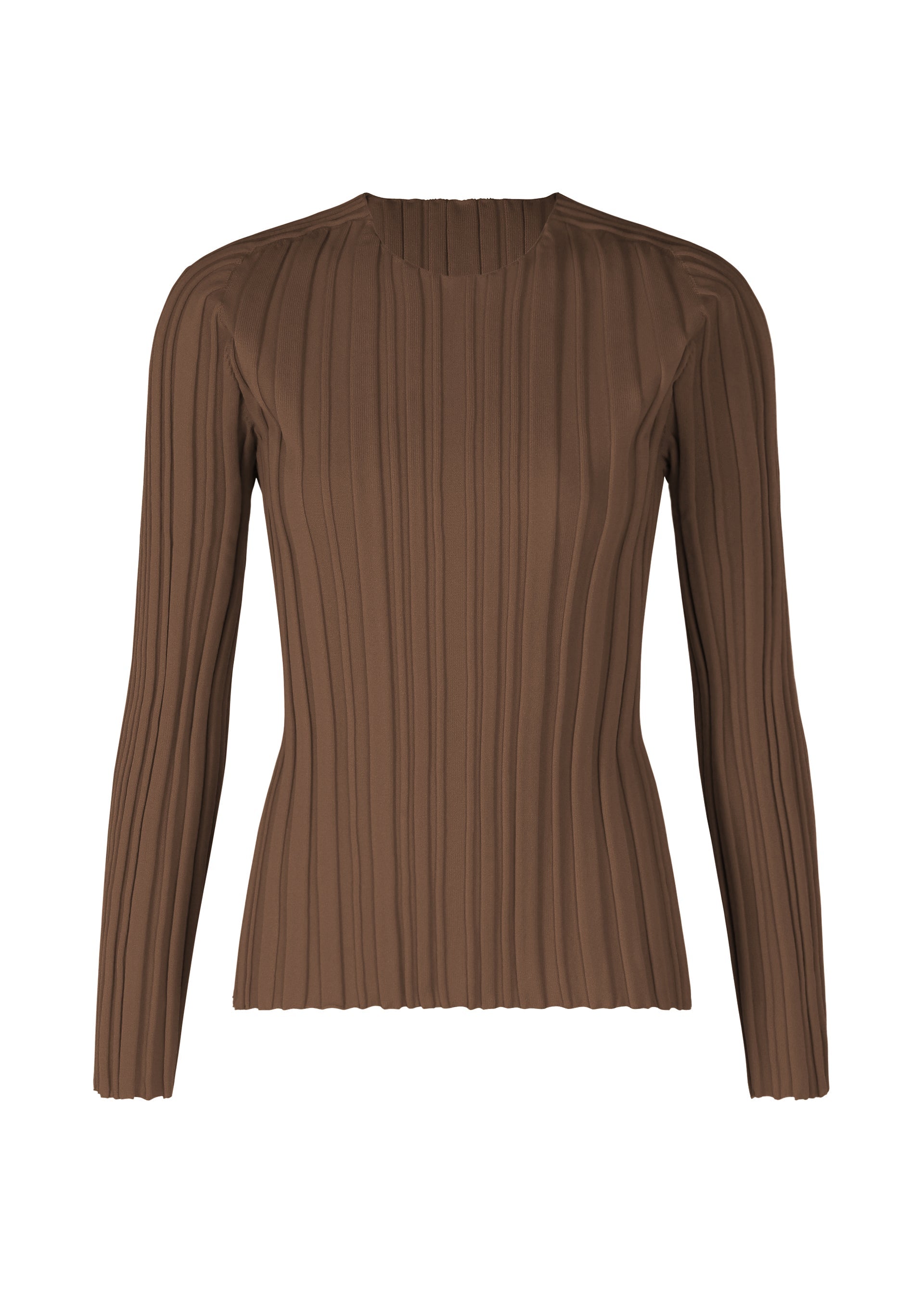 A product shot of the PLEATS PLEASE ISSEY MIYAKE RIB KNIT top in brown (44).