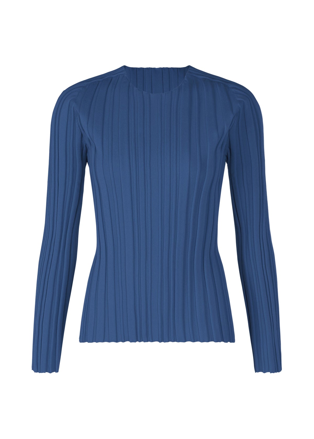 A product shot of the PLEATS PLEASE ISSEY MIYAKE RIB KNIT top in blue (72).