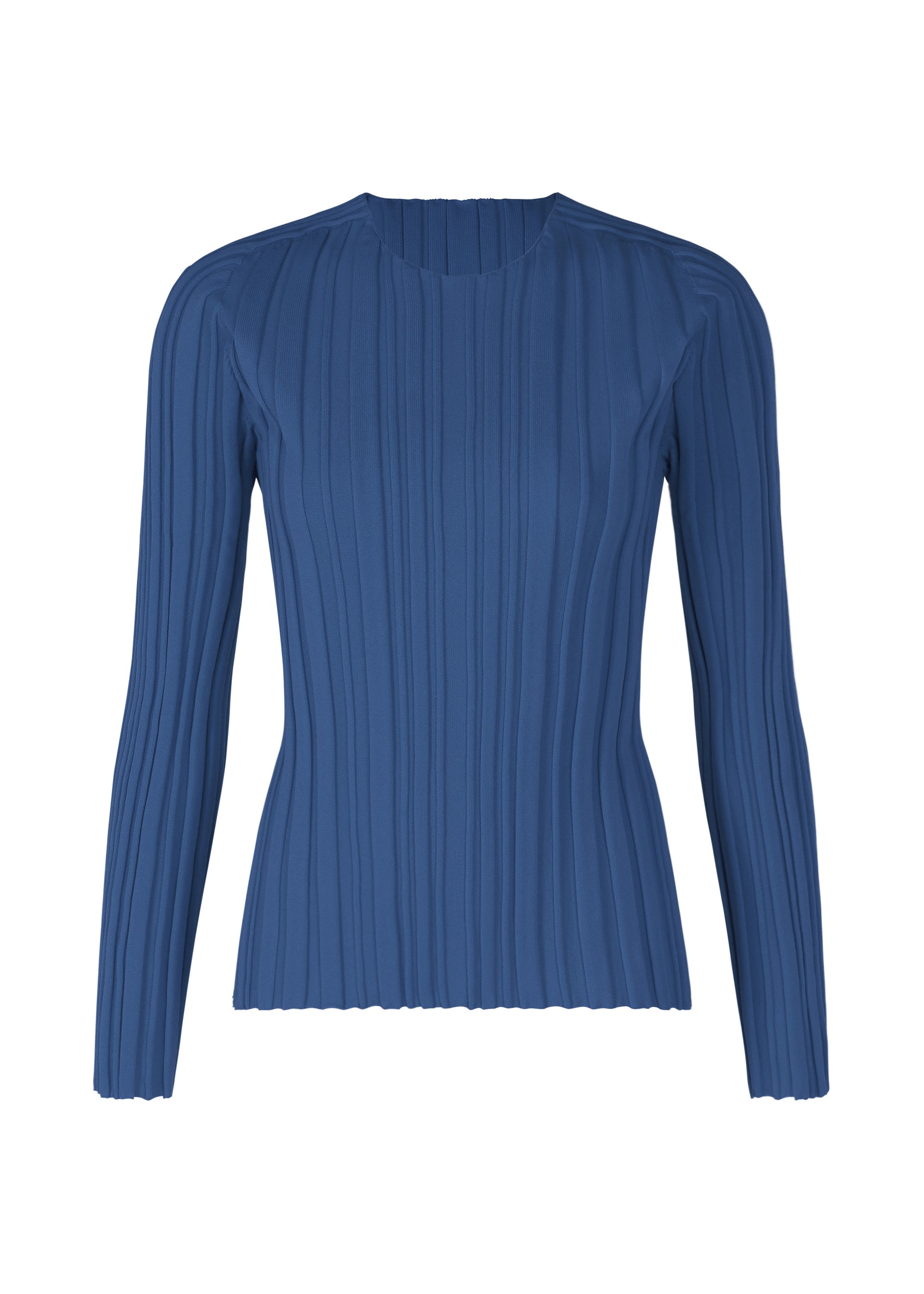 A product shot of the PLEATS PLEASE ISSEY MIYAKE RIB KNIT top in blue (72).