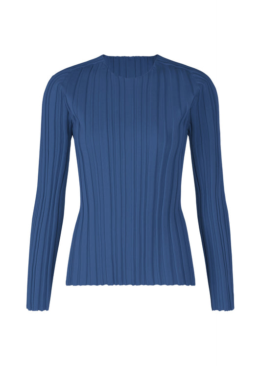 A product shot of the PLEATS PLEASE ISSEY MIYAKE RIB KNIT top in blue (72).