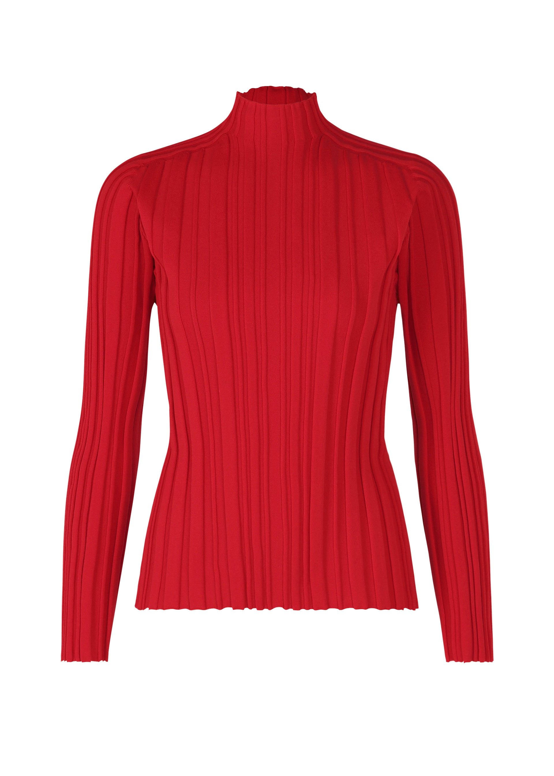 A product shot of the PLEATS PLEASE ISSEY MIYAKE RIB KNIT top in red (24).