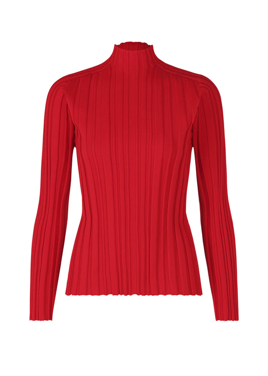A product shot of the PLEATS PLEASE ISSEY MIYAKE RIB KNIT top in red (24).