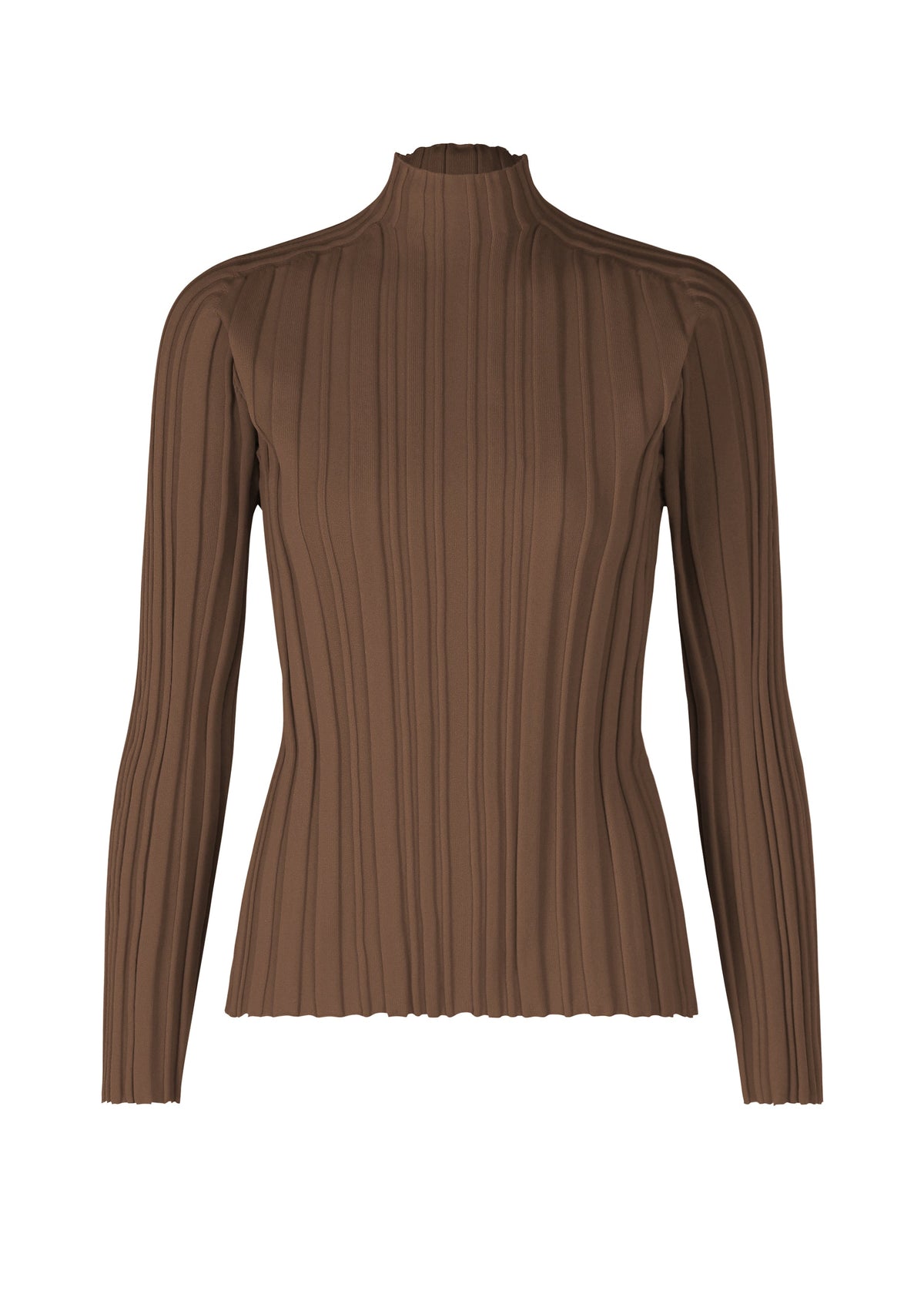 A product shot of the PLEATS PLEASE ISSEY MIYAKE RIB KNIT top in brown (44).