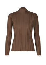 A product shot of the PLEATS PLEASE ISSEY MIYAKE RIB KNIT top in brown (44).