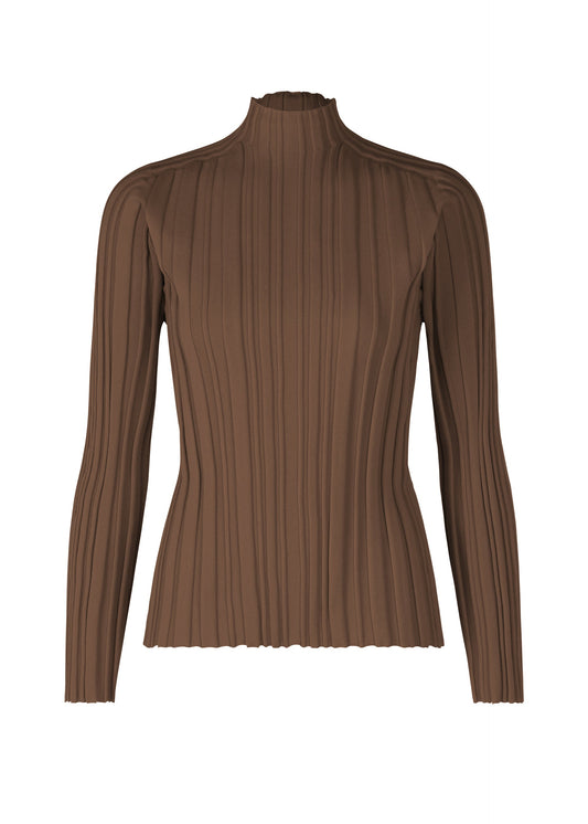 A product shot of the PLEATS PLEASE ISSEY MIYAKE RIB KNIT top in brown (44).