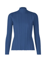 A product shot of the PLEATS PLEASE ISSEY MIYAKE RIB KNIT top in blue (72).